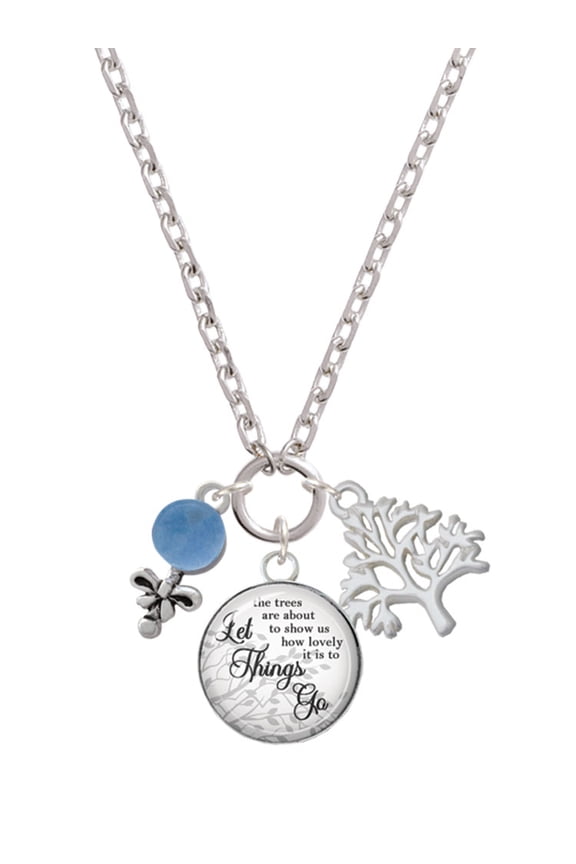 Silvertone Blue Baby Rattle Let Things Go Fall Zoey Charm Necklace, 28"