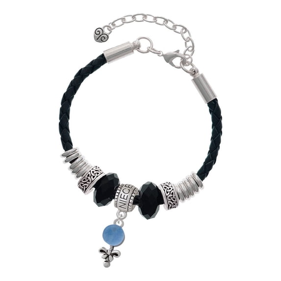 Delight Jewelry Silvertone Blue Baby Rattle Niece Celtic Knot Leather Bead Bracelet, 7"+2" Extender