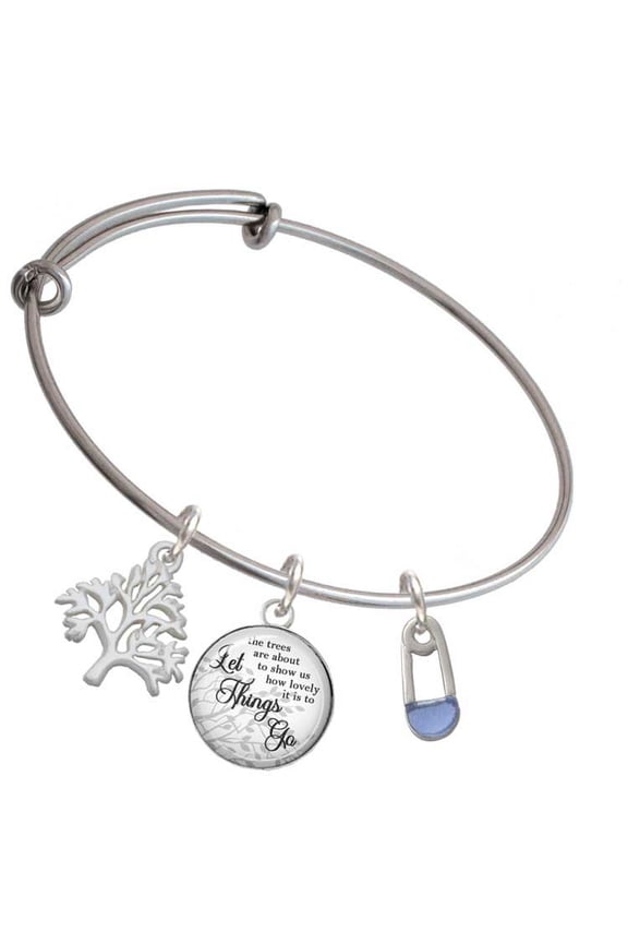 Silvertone Blue Baby Safety Pin Silvertone Let Things Go Tree Charm Bangle Bracelet