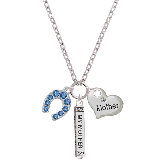 Delight Jewelry Silvertone Blue Crystal Horseshoe Always My Mother Bar Zoe Necklace