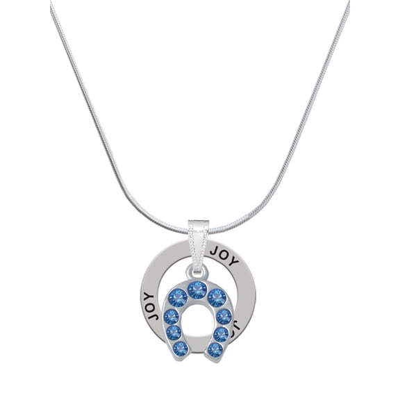Delight Jewelry Silvertone Blue Crystal Horseshoe Joy Ring Charm Necklace, 18"