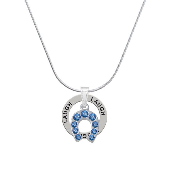 Delight Jewelry Silvertone Blue Crystal Horseshoe Laugh Ring Charm Necklace, 18"