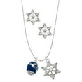 thumbnail image 1 of Delight Jewelry Silvertone Blue Enamel World Globe Spinner Silver tone Snowflake Charm Necklace and Stud Earrings, 1 of 4