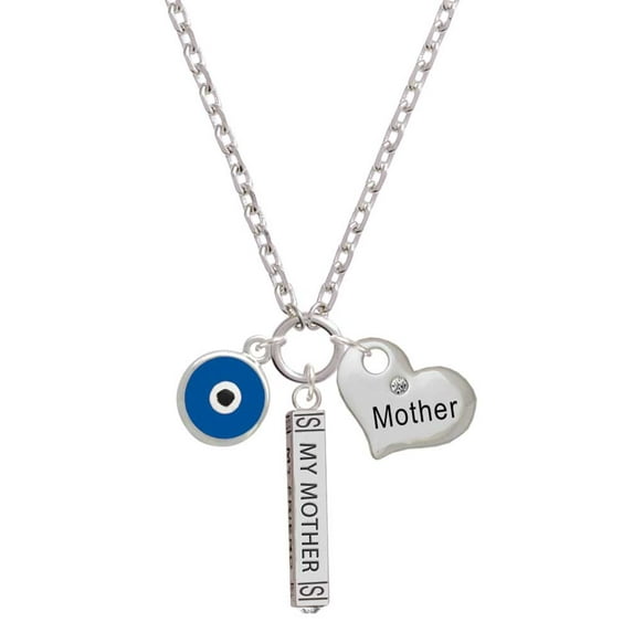 Delight Jewelry Silvertone Blue Evil Eye Good Luck Always My Mother Bar Zoe Necklace