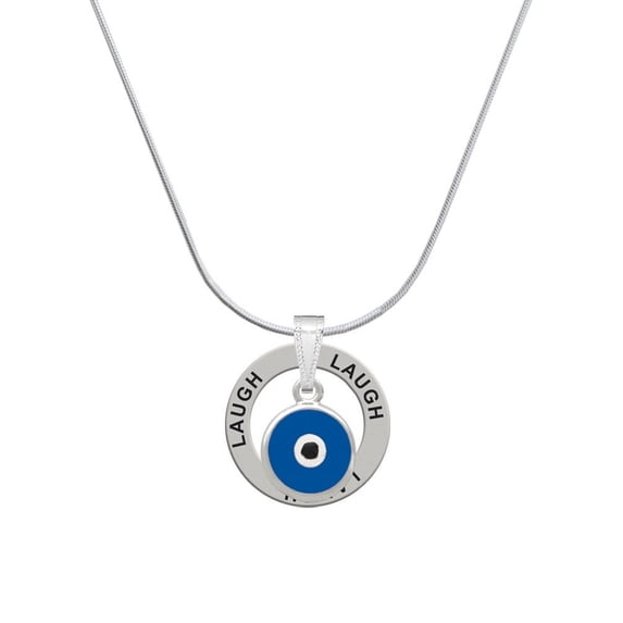 Delight Jewelry Silvertone Blue Evil Eye Good Luck Laugh Ring Charm Necklace, 18"