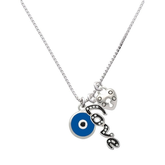 Delight Jewelry Silvertone Blue Evil Eye Good Luck - Love and Lock Charm Necklace, 18"+1"