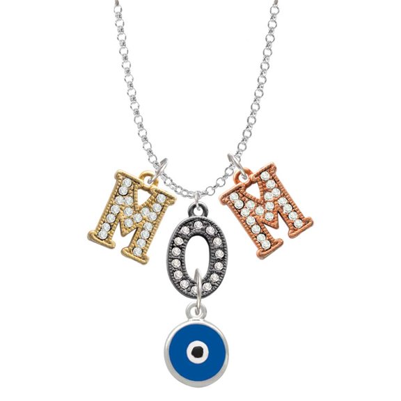 Delight Jewelry Silvertone Blue Evil Eye Good Luck Multi-Colored Crystal Mom Charm Necklace