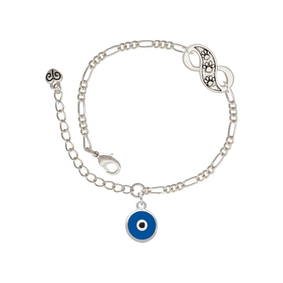 Delight Jewelry Silvertone Blue Evil Eye Good Luck Silver-tone Paw Infinity Link Chain Bracelet, 6"+2" Extender