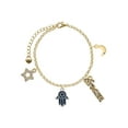 thumbnail image 1 of Delight Jewelry Silvertone Blue Hamsa Hand with Star of David Goldtone Dream Big Charm Bracelet, 7.5+2" Extender, 1 of 4