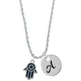 thumbnail image 1 of Delight Jewelry Silvertone Blue Hamsa Hand with Star of David Silvertone Script Initial Disc - A - Charm Necklace, 20"+3", 1 of 4