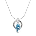 thumbnail image 1 of Delight Jewelry Silvertone Blue Open Plumeria Flower Flip Flop Gymnastics Ring Charm Necklace, 18", 1 of 4