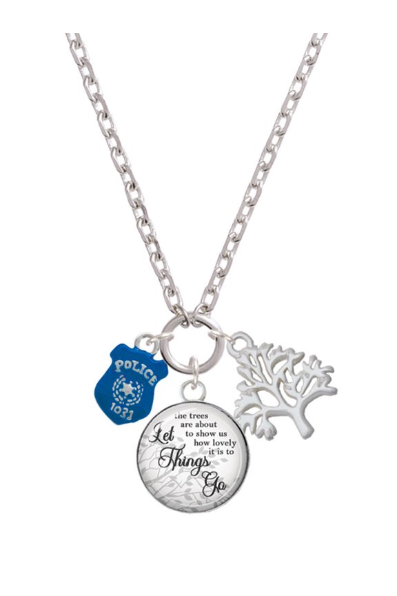 Silvertone Blue Policeman's Badge Let Things Go Fall Zoey Charm Necklace, 28"