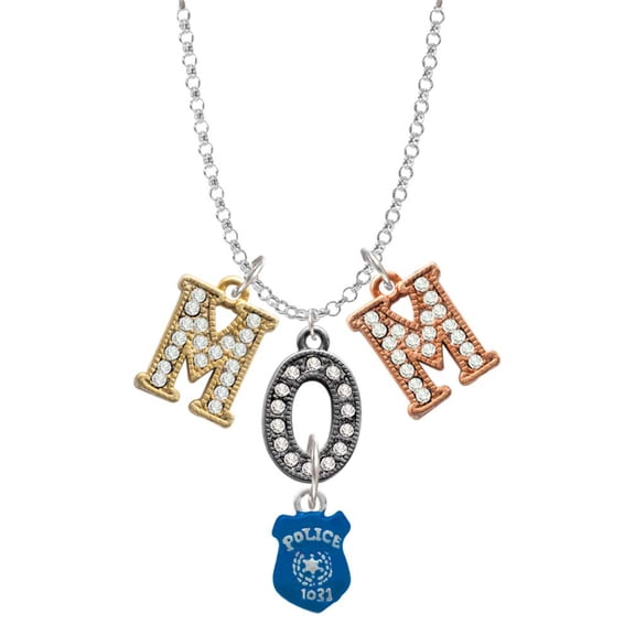 Delight Jewelry Silvertone Blue Policeman's Badge Multi-Colored Crystal Mom Charm Necklace
