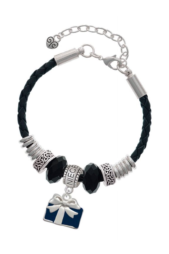 Silvertone Blue Present Niece Celtic Knot Leather Bead Bracelet, 7"+2" Extender