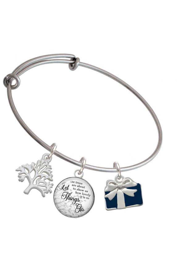 Silvertone Blue Present Silvertone Let Things Go Tree Charm Bangle Bracelet