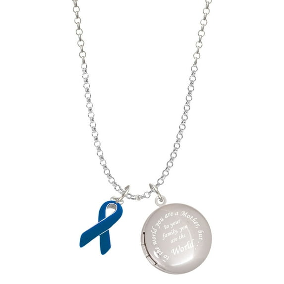 Delight Jewelry Silvertone Blue Ribbon To the World You are a Mother Locket Necklace