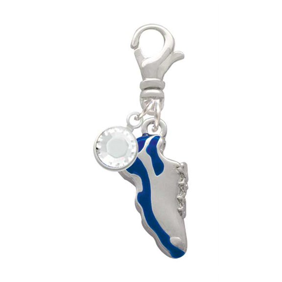 Delight Jewelry Silvertone Blue Running Shoe - Silvertone Clip on Charm with Clear Crystal Drop