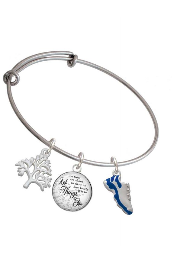 Silvertone Blue Running Shoe Silvertone Let Things Go Tree Charm Bangle Bracelet
