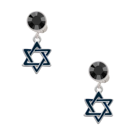 Delight Jewelry Silvertone Blue Star Of David Black Crystal Clip on Earrings
