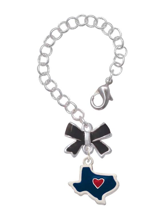 Silvertone Blue Texas with Red Heart - Silvertone Black Bow Charm Accessory for Tumblers and Thermal Cups