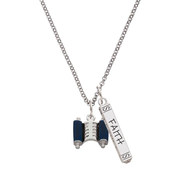 Delight Jewelry Silvertone Blue Torah Scroll Silvertone Believe Faith Prayer Hope Bar Charm Necklace, 23"