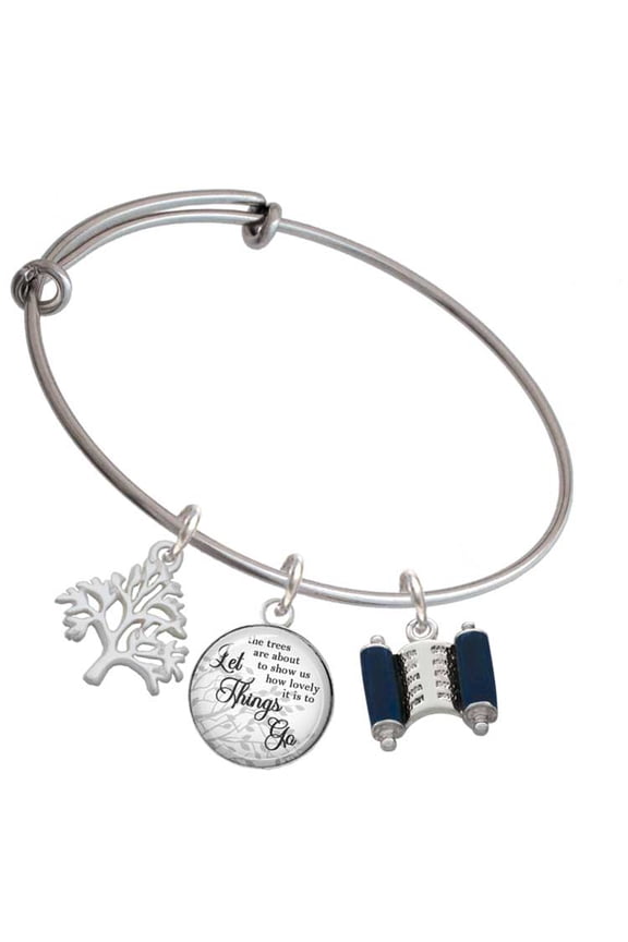 Silvertone Blue Torah Scroll Silvertone Let Things Go Tree Charm Bangle Bracelet