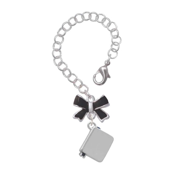 Delight Jewelry Silvertone Book - Silvertone Black Bow Charm Accessory for Tumblers and Thermal Cups