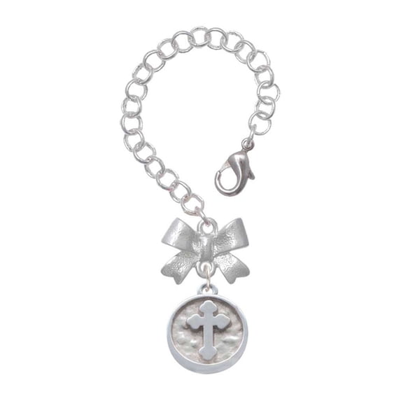 Delight Jewelry Silvertone Botonee Cross - Round Seal - Silvertone Bow Charm Accessory for Tumblers and Thermal Cups