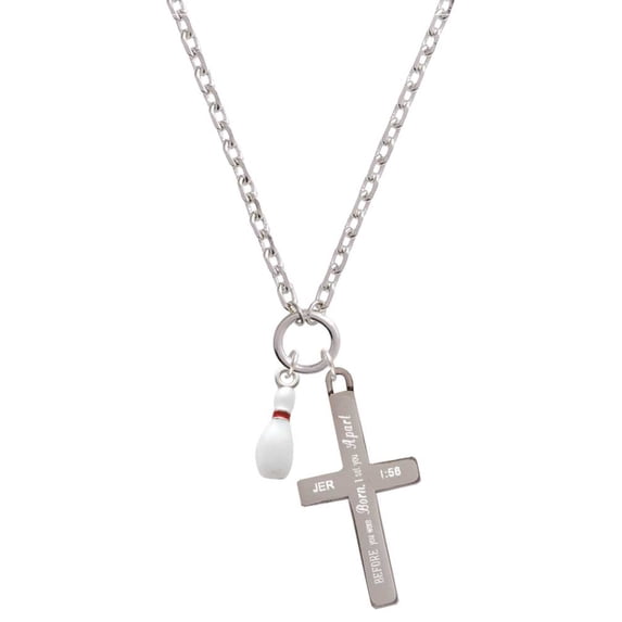 Delight Jewelry Silvertone Bowling Pin I Set You Apart Engraved Cross Zoey Necklace, 28"