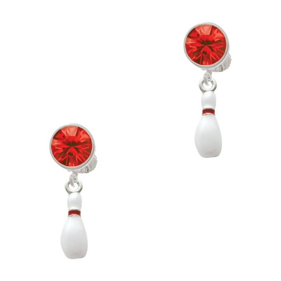 Delight Jewelry Silvertone Bowling Pin Red Crystal Clip on Earrings