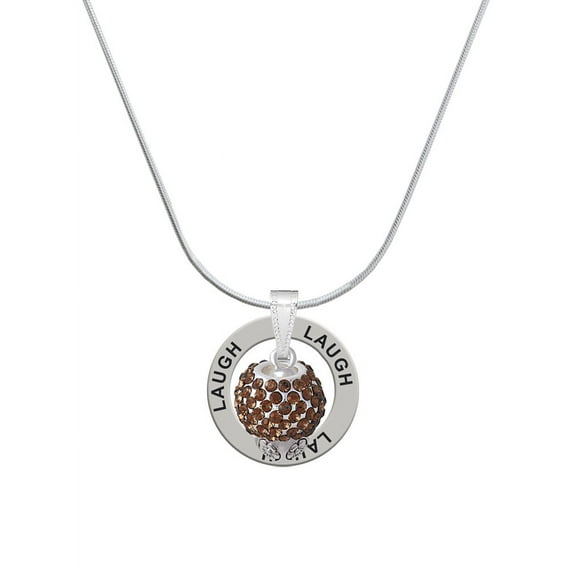 Delight Jewelry Silvertone Brown Crystal Sparkle Spinner Laugh Ring Charm Necklace, 18"