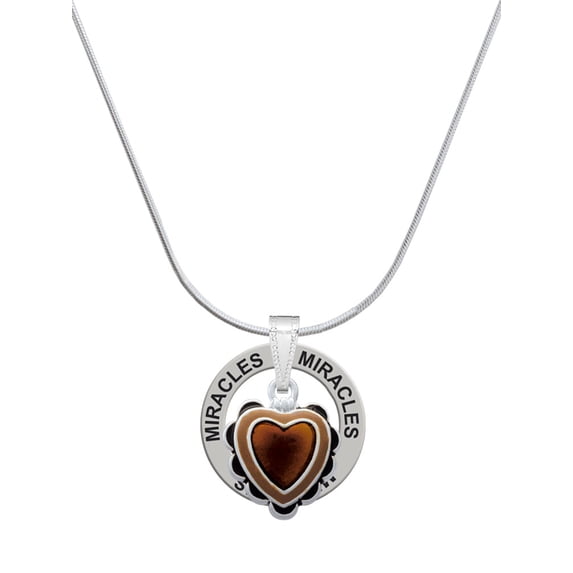 Delight Jewelry Silvertone Brown Ruffle Heart Miracles Ring Charm Necklace, 18"