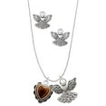 thumbnail image 1 of Delight Jewelry Silvertone Brown Ruffle Heart Silver tone Guardian Angel Charm Necklace and Stud Earrings, 1 of 4