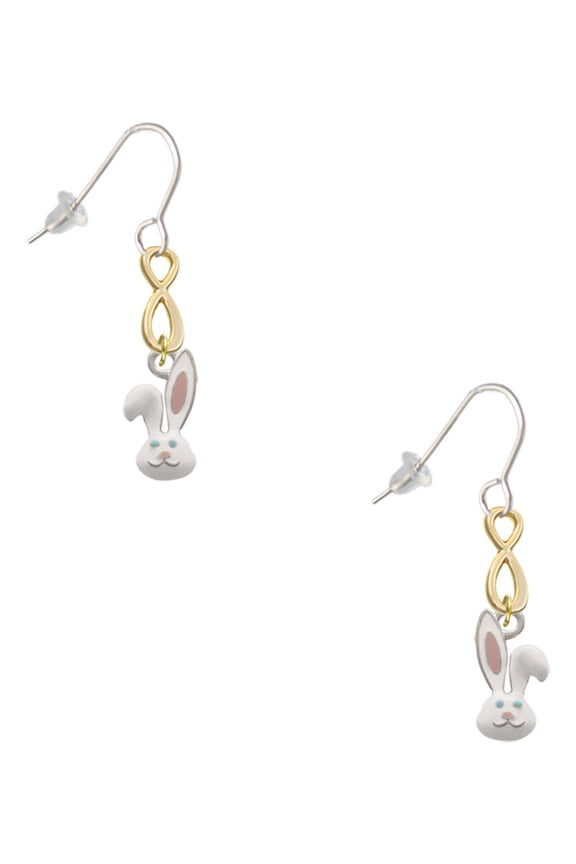 Silvertone Bunny Face Gold Tone Infinity French Earrings