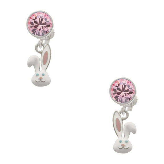 Delight Jewelry Silvertone Bunny Face Pink Crystal Clip on Earrings