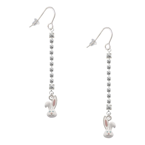 Delight Jewelry Silvertone Bunny Face - Silver-tone Long Sparkle Dangle French Earrings