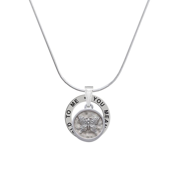 Delight Jewelry Silvertone Butterfly - Round Seal Silver-tone You Mean the World to Me Ring Necklace, 18"