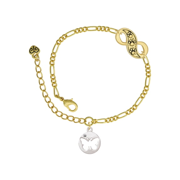 Delight Jewelry Silvertone Butterfly Silhouette Gold-tone Paw Infinity Link Chain Bracelet, 6"+2" Extender