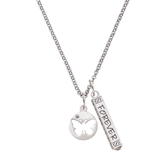 Delight Jewelry Silvertone Butterfly Silhouette Silvertone Forever Bar Charm Necklace, 23"