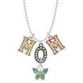 thumbnail image 1 of Delight Jewelry Silvertone Butterfly with Green Wings Multi-Colored Crystal Mom Charm Necklace, 1 of 5