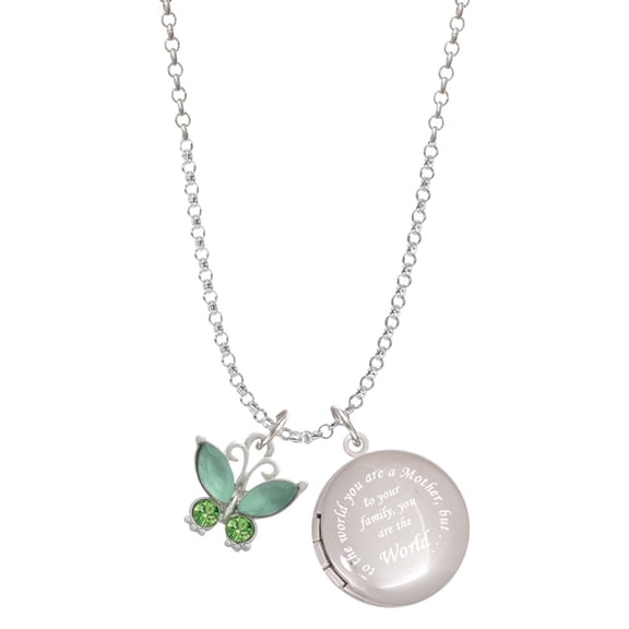 Delight Jewelry Silvertone Butterfly with Green Wings To the World You are a Mother Locket Necklace