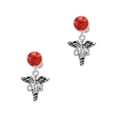 thumbnail image 1 of Delight Jewelry Silvertone Caduceus - CNS Red Crystal Clip on Earrings, 1 of 5
