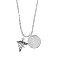 thumbnail image 1 of Delight Jewelry Silvertone Caduceus - DA She is Clothed in Stength and Dignity Charm Necklace, 20"+3", 1 of 4
