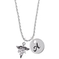 thumbnail image 1 of Delight Jewelry Silvertone Caduceus - DA Silvertone Script Initial Disc - A - Charm Necklace, 20"+3", 1 of 4