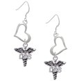 thumbnail image 1 of Delight Jewelry Silvertone Caduceus - DDS Open Heart French Earrings, 1 of 4