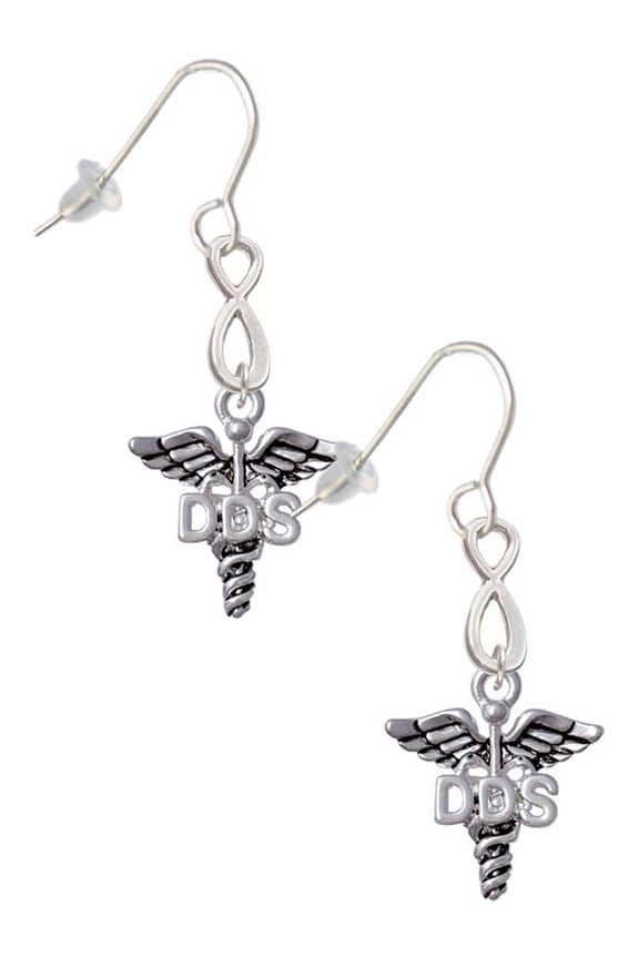 Silvertone Caduceus - DDS Silver tone Infinity French Earrings