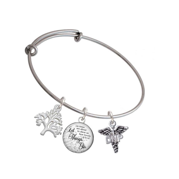Delight Jewelry Silvertone Caduceus - DNP Silvertone Let Things Go Tree Charm Bangle Bracelet