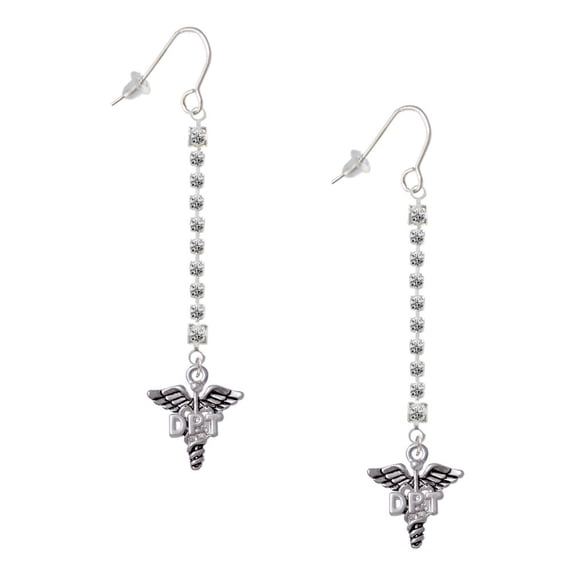 Delight Jewelry Silvertone Caduceus - DPT - Silver-tone Long Sparkle Dangle French Earrings