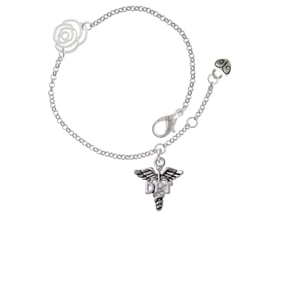 Delight Jewelry Silvertone Caduceus - DPT Silver-tone Rose Link Chain Bracelet, 6.25"+1.75" Extender