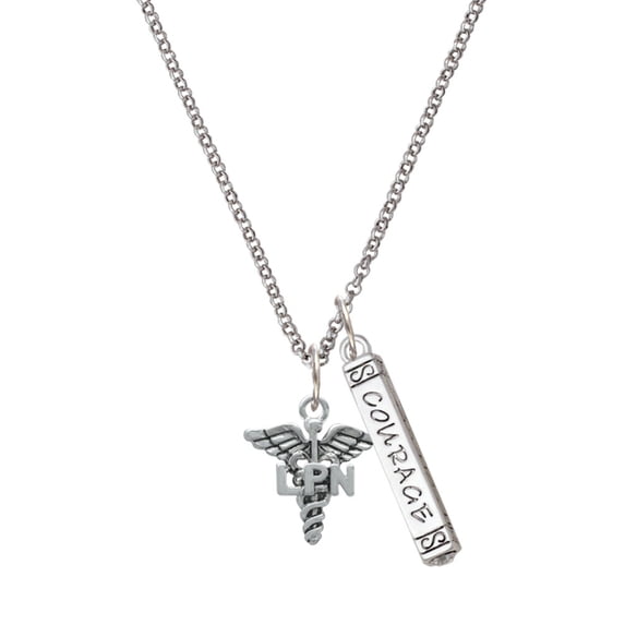 Delight Jewelry Silvertone Caduceus - LPN Silvertone Courage Strength Wisdom Honesty Bar Charm Necklace, 23"
